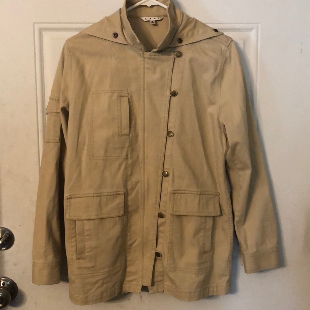Cabi Khaki Utility Cargo Hooded Jacket Chore Barn Coat